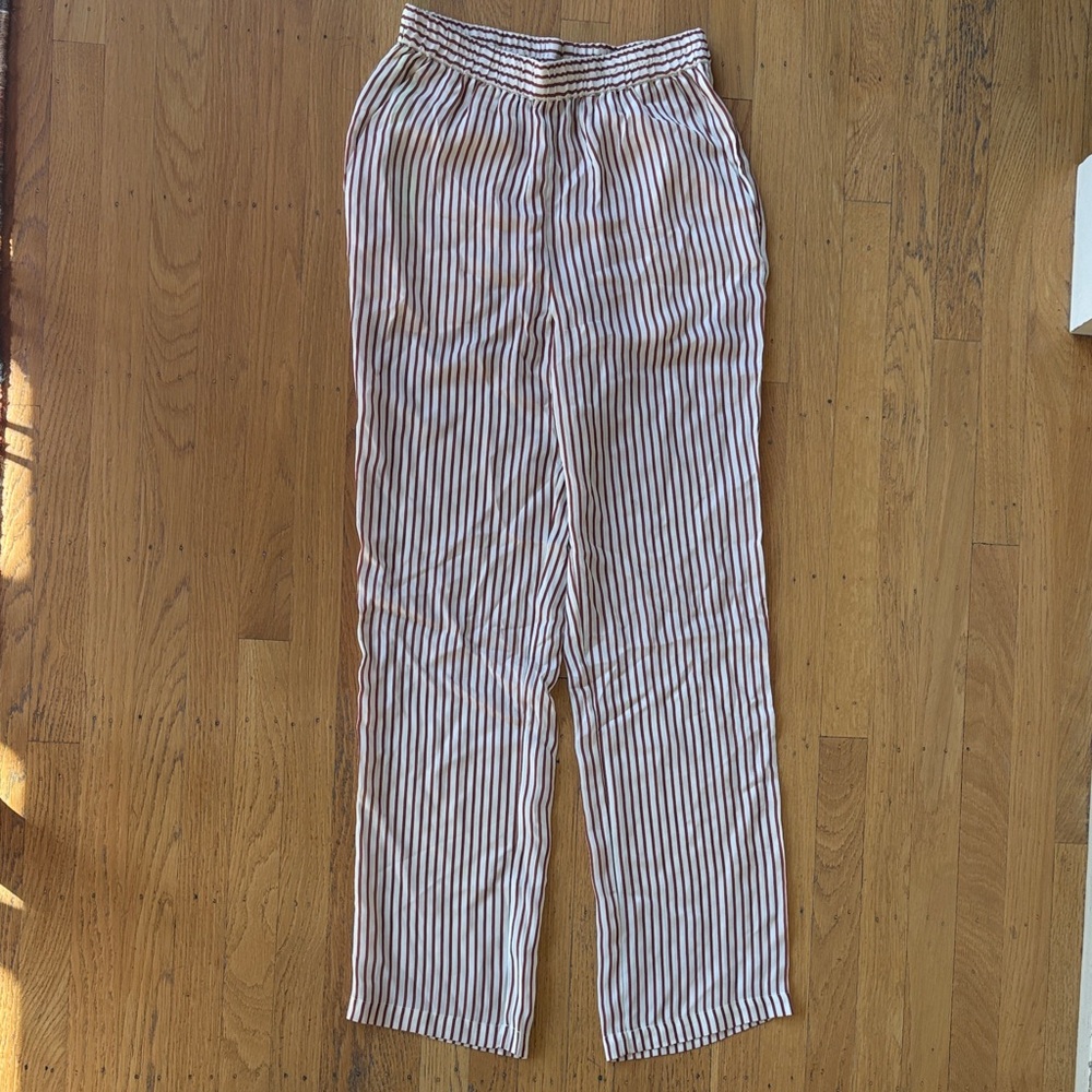 KULE Silk Cream and Brown Striped Elastic Waist Pants - never worn